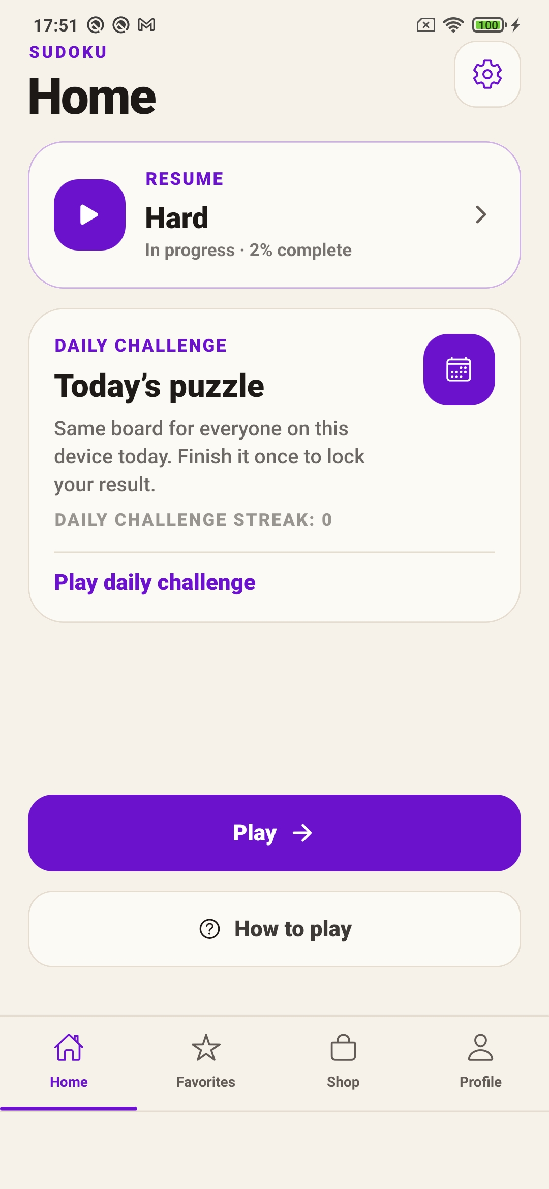 Daily Sudoku home screen with Continue, New Game, Daily Challenge, and Statistics actions.